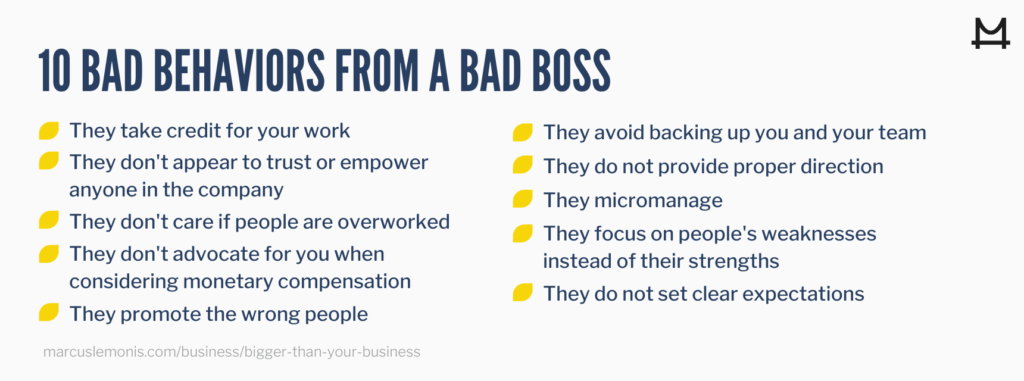 List of ten bad behaviors that are indicators of a bad boss