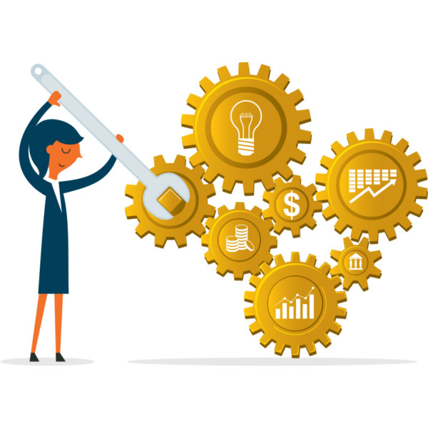 Image of someone with a wrench fixing gears.