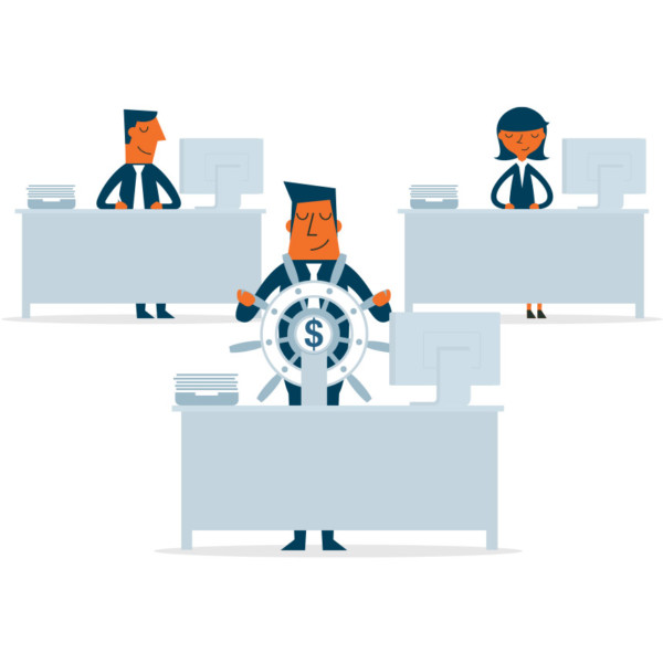 Image of someone with a steering wheel on their desk.