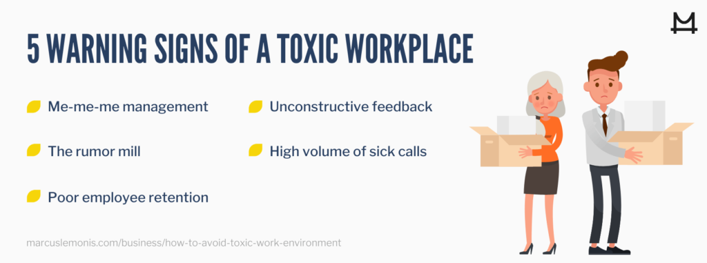 image of 5 warning signs of a toxic workplace