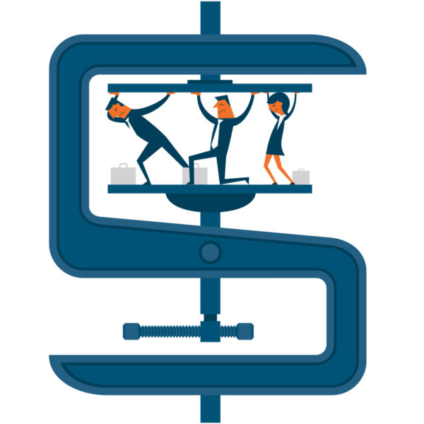 Image of three people in between a giant clamp