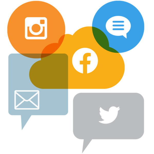Image of various floating messaging icons.
