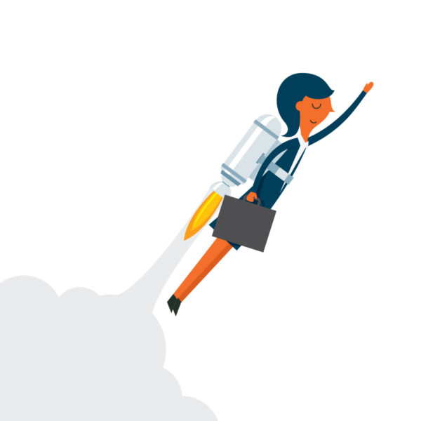 business women blasting off with a jetpack