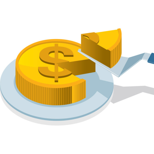 image of a coin being cut like a cake.