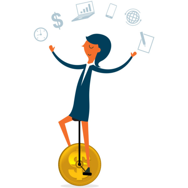 Image of someone on a unicycle with a coin as the wheel.
