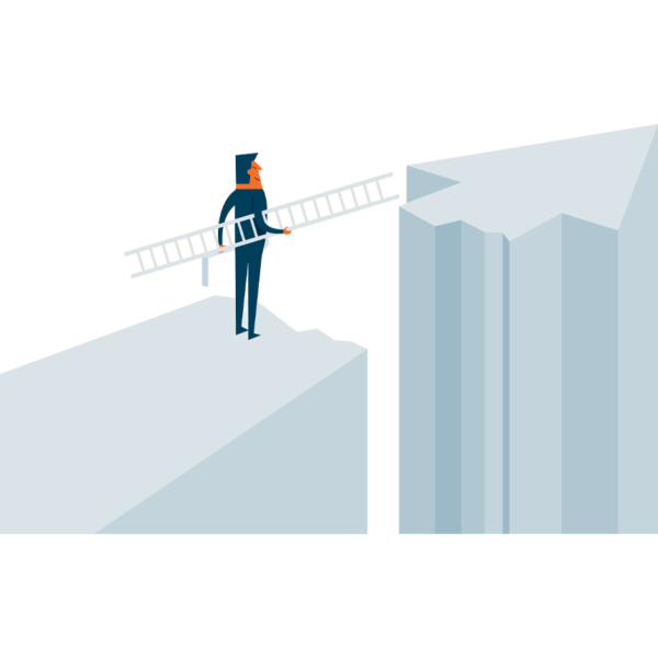 confident man ready to bridge a gap by placing a latter