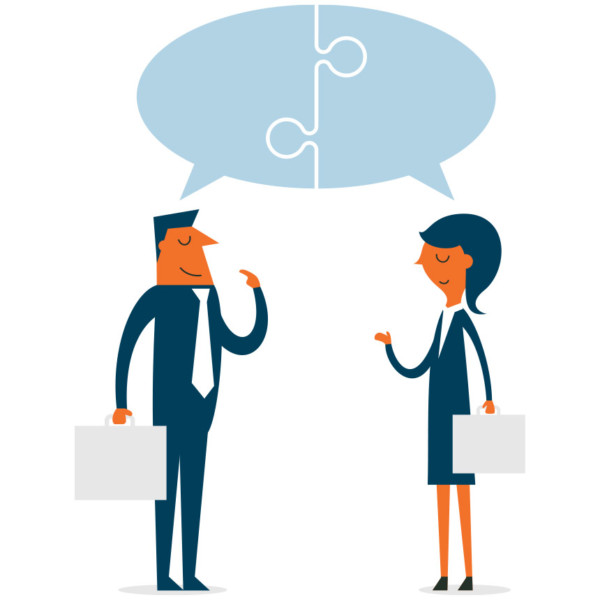Image of two people having a conversation.