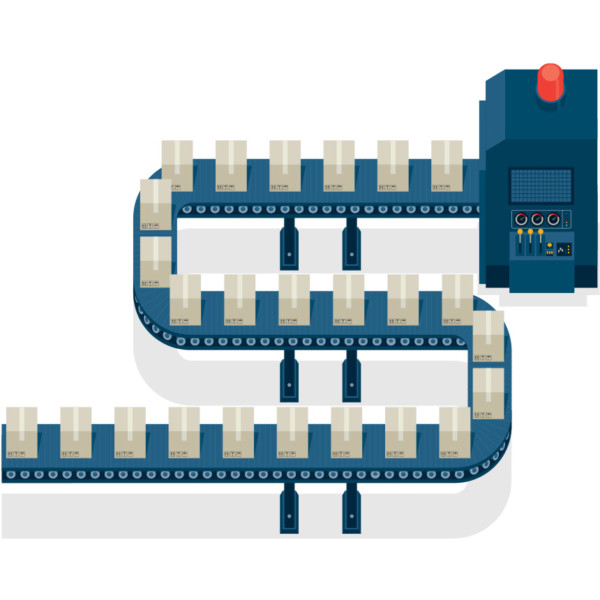 Image of several boxes on a conveyor belt.