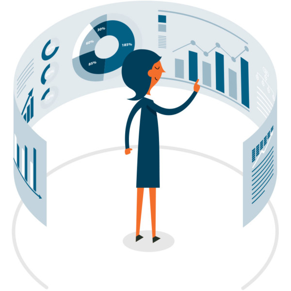 Image of someone looking at a circular wall of data.