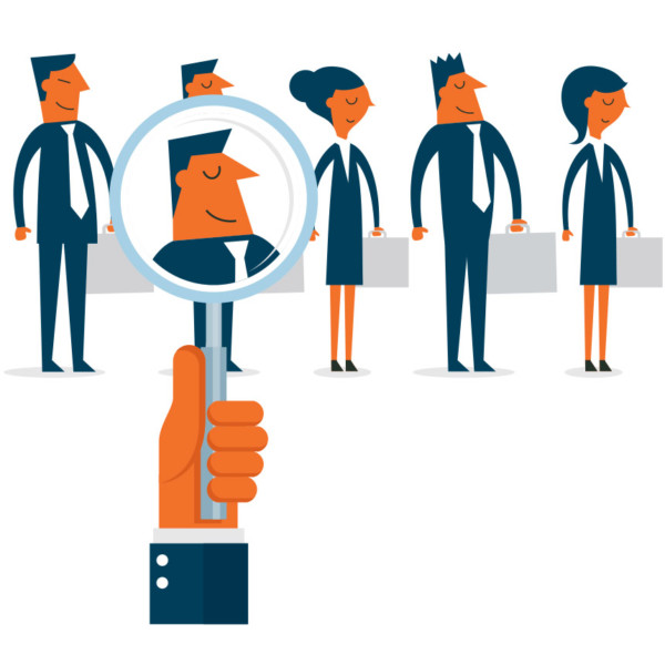 Finding best dressed professional in line up with magnifying glass
