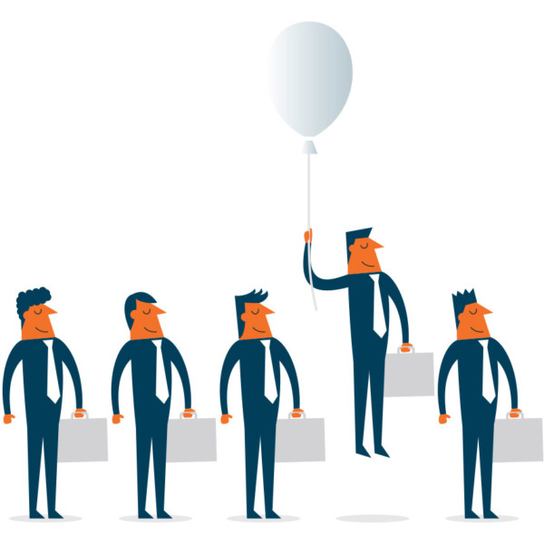 Image of someone holding onto a balloon and floating away.