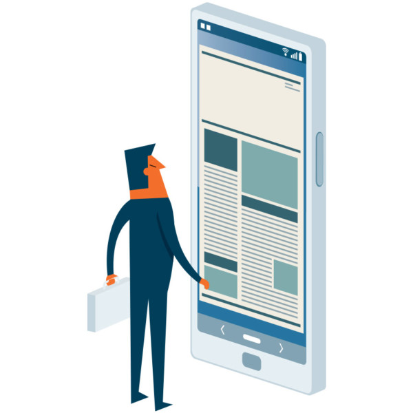 Image of someone looking at a giant smartphone.