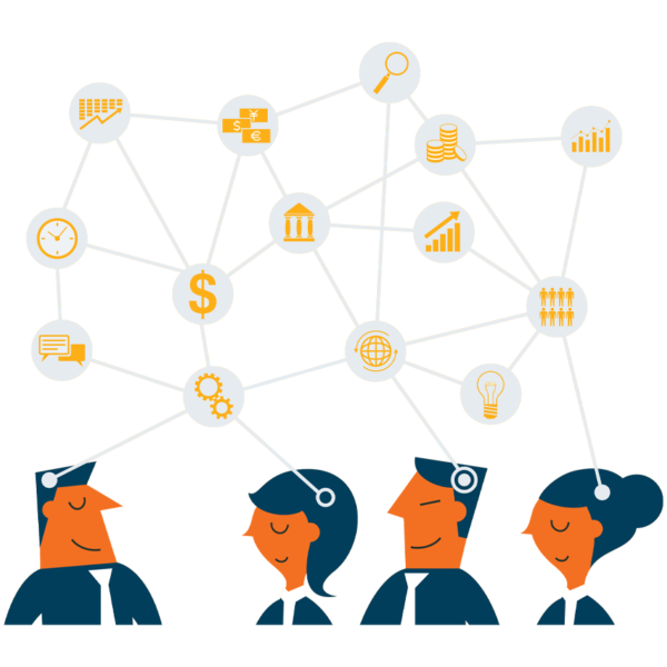 group of business people thinking about things