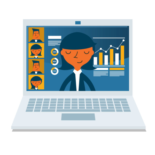 group on a video meeting on a laptop