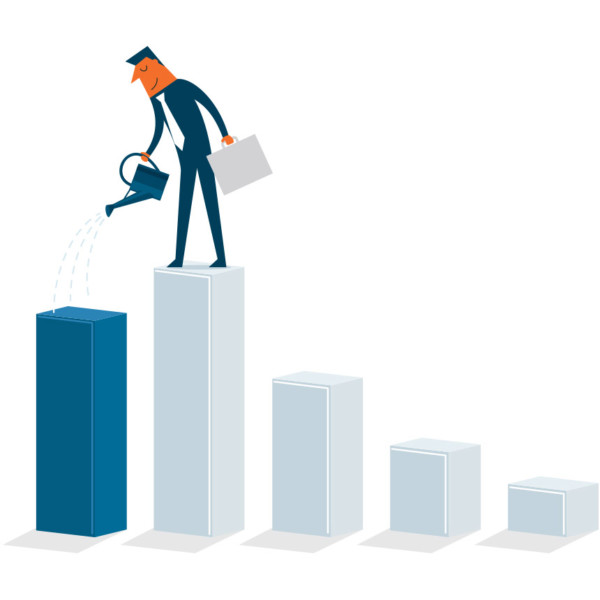 Image of someone watering one of the bars on a bar graph.