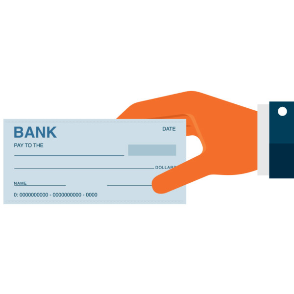 Hand holding a blank check