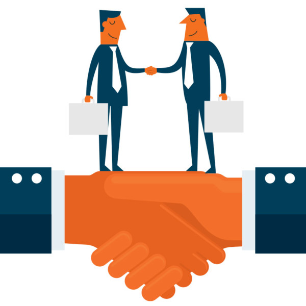 Image of two people shaking hands on a larger handshake.