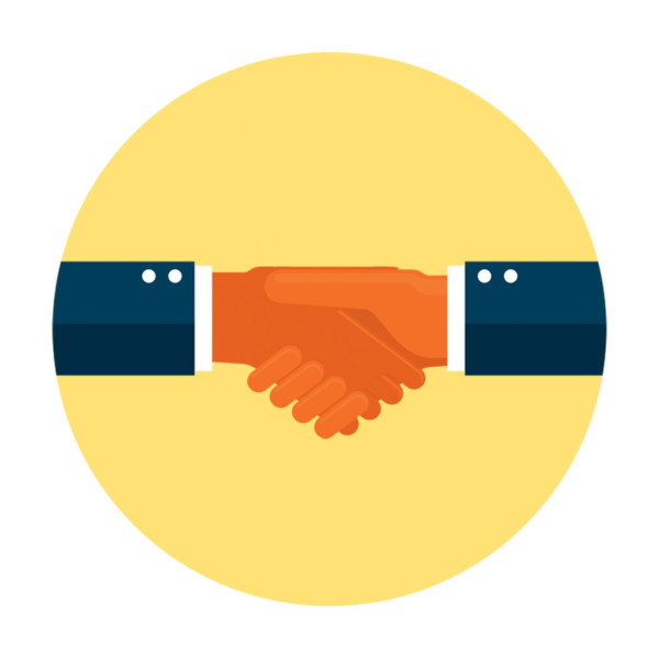 handshake on a yellow backdrop