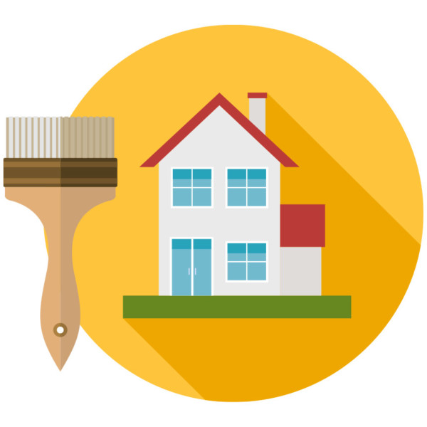 House in a yellow circle and a paintbrush