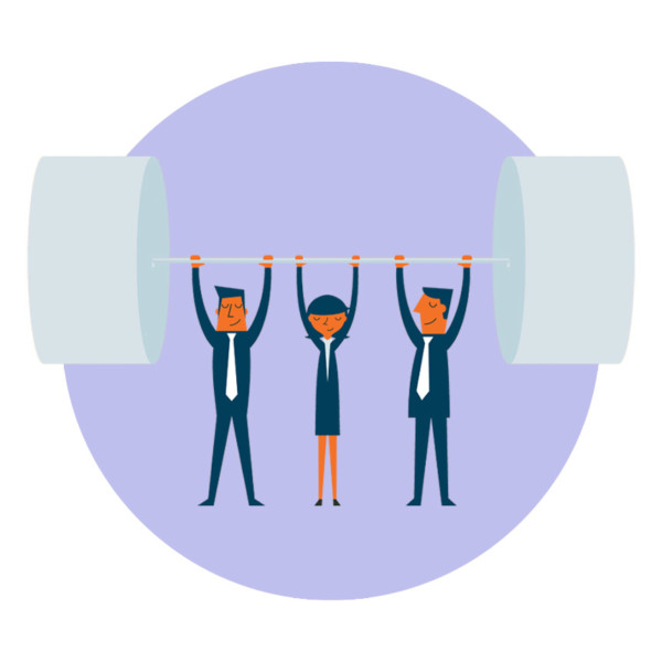 Image of three lifting a large weight.