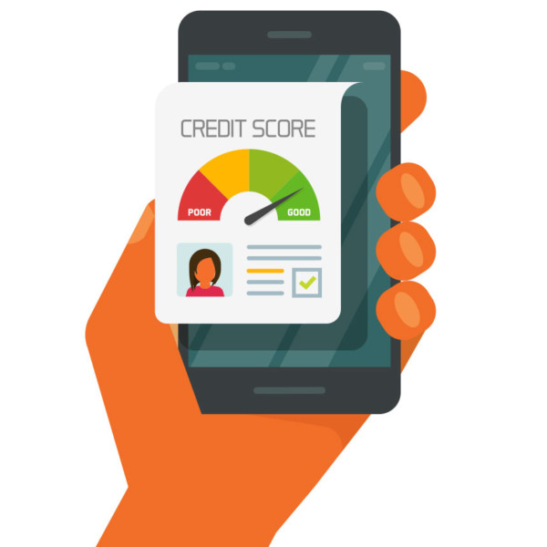 Looking at a credit score on a mobile phone