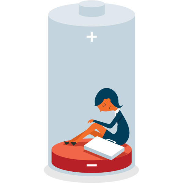 Image of someone sitting in a low battery symbol.