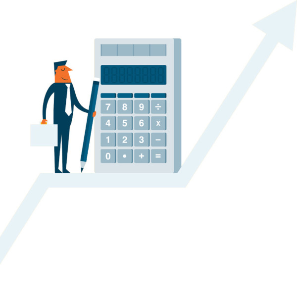 Man using calculator to calculate taxes going up