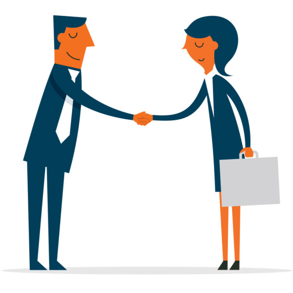 Man greeting women with a handshake to introduce himself