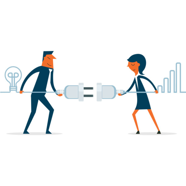 Image of team members connecting their ideas.