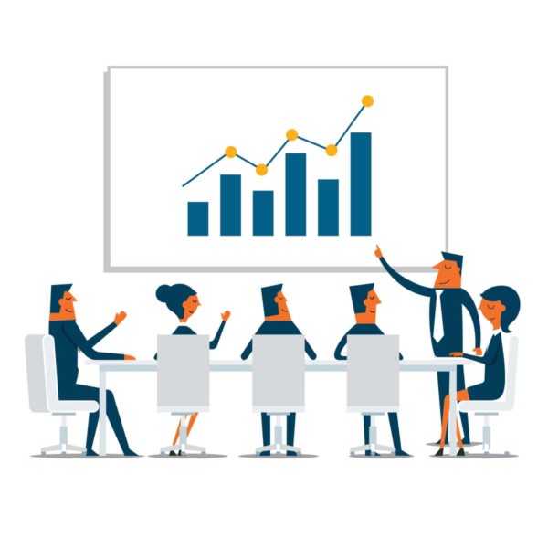 Management in meeting reviewing business progress