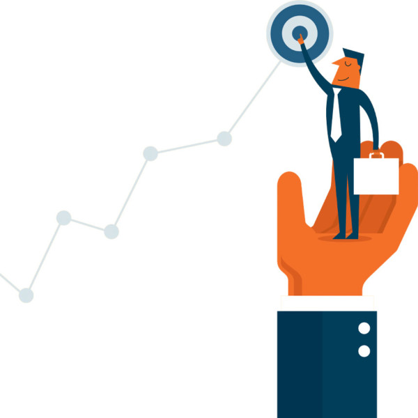 Manager holding up employee to hit the target business goal