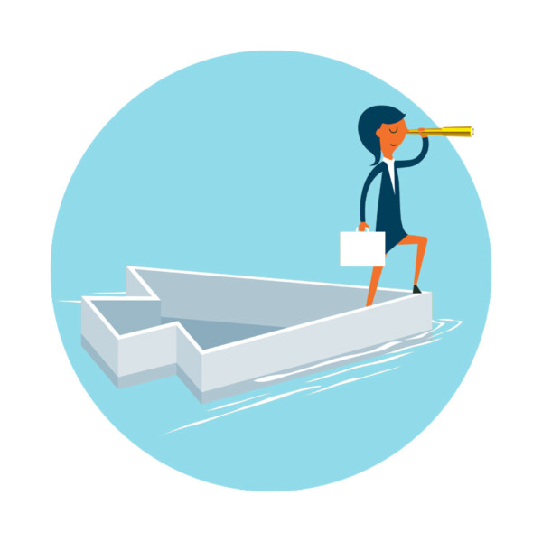 Image of someone on a boat shaped like a mouse pointer arrow.