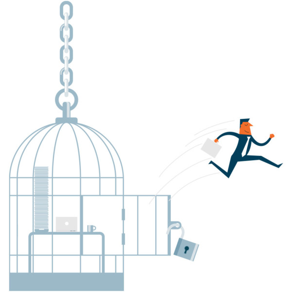 Image of someone jumping out of a cage.