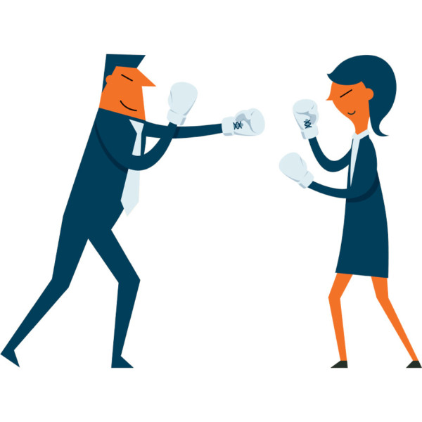 Partners confronting each other by boxing