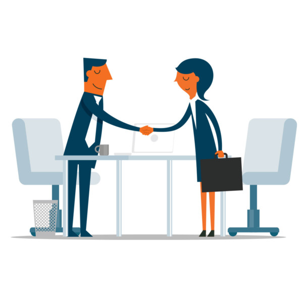 People making a deal standing over a desk