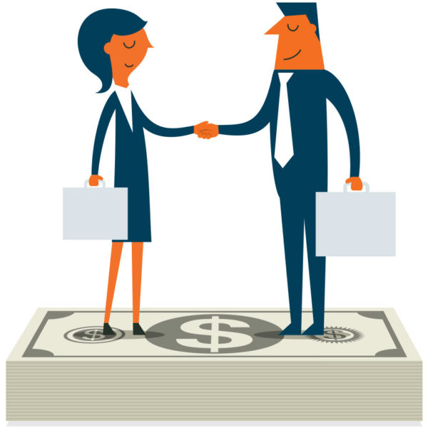 People making a deal on top of money to start a small business