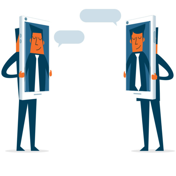 Business people meeting through mobile devices