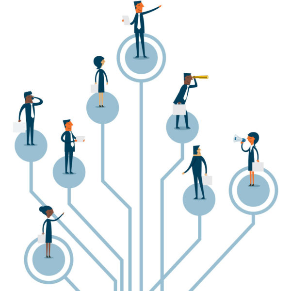 Image of people standing on circles connected by lines