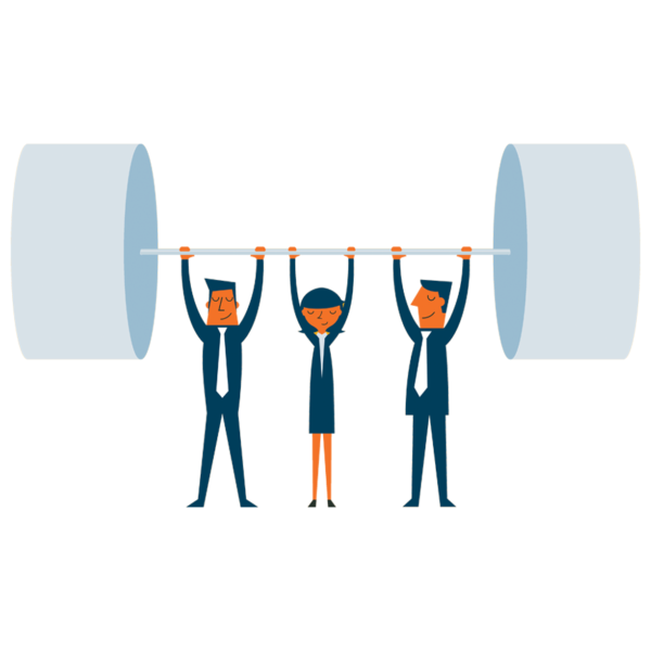 group working together to hold up a giant weight