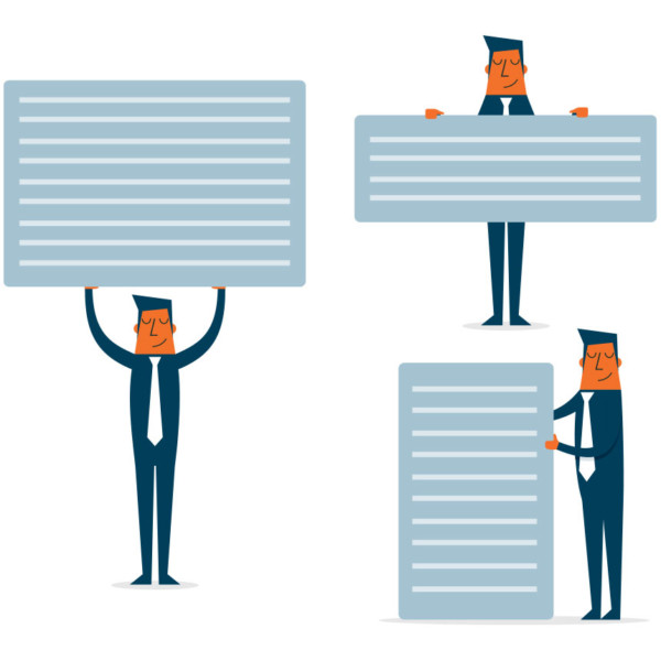 Image of three people holding various rectangle boxes with lines on them