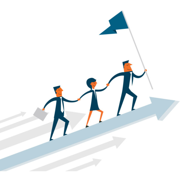 Image of 3 people going up on an arrow.