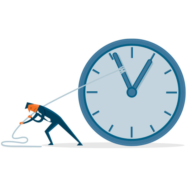 Image of someone pulling a clock with a rope.