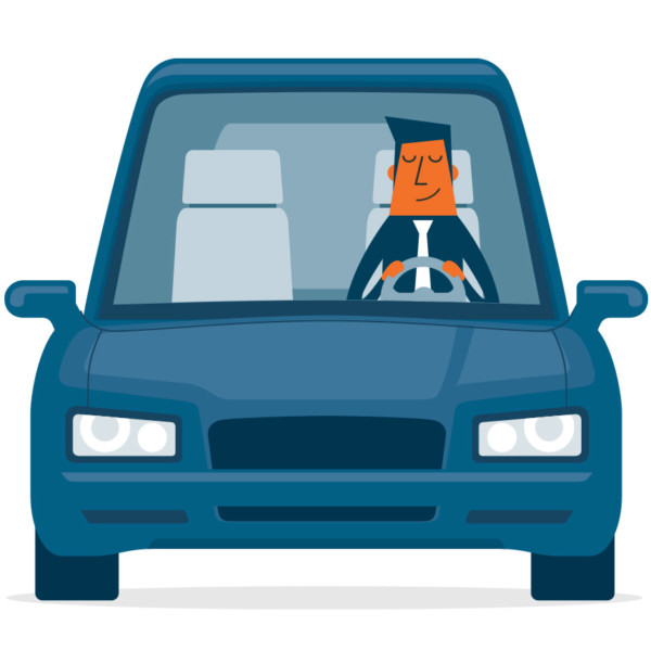 Salesman test driving car to sell