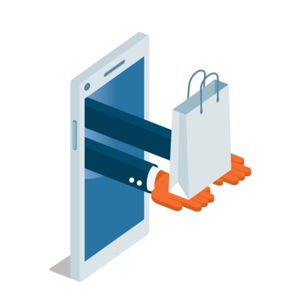 Someone holding a shopping bag through their mobile device