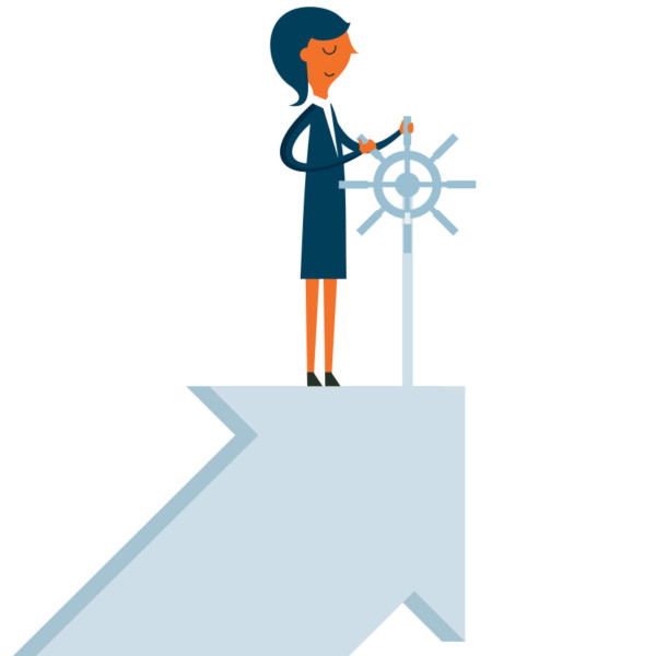 Image of someone steering and arrow upward.