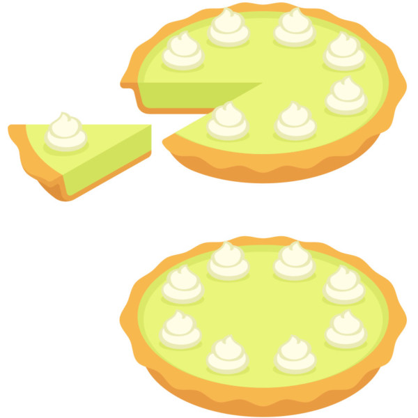 Taking a slice from one key lime pie out of two