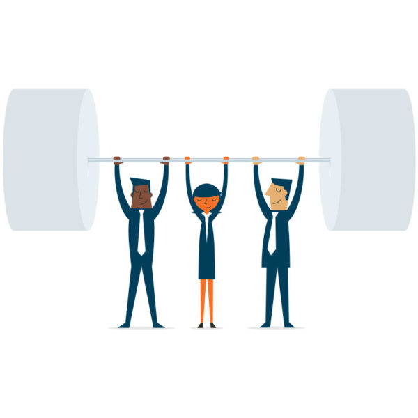 Image of three people lift a large weight