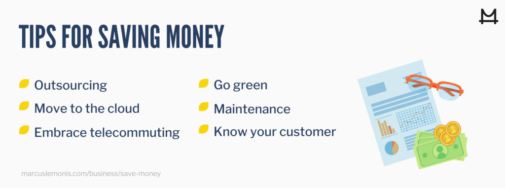 List of tips for saving money.