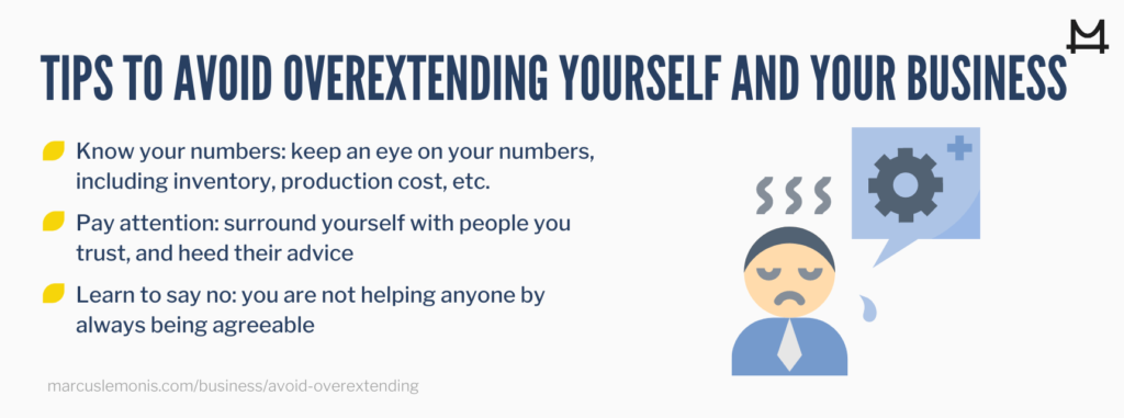 List of tips to help you avoid overextension both you and your business