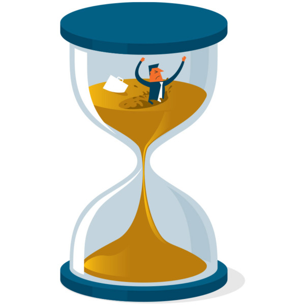 Image of someone trapped inside of an hourglass.